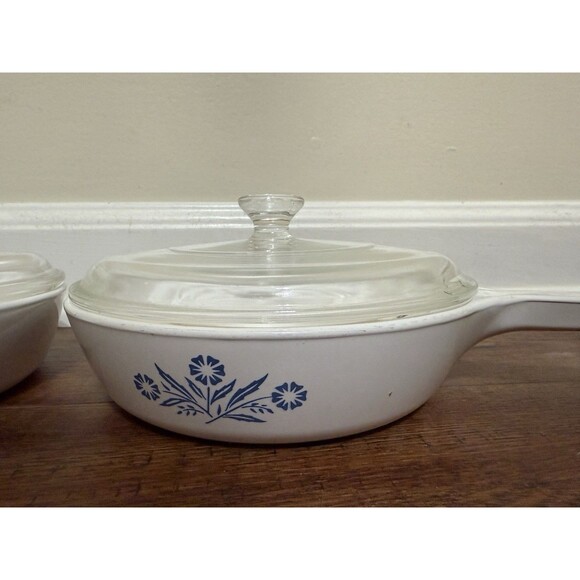 Vintage Corning Ware Menuette Pan Skillet Cornflower Blue X 2 With Lids - Picture 4 of 10